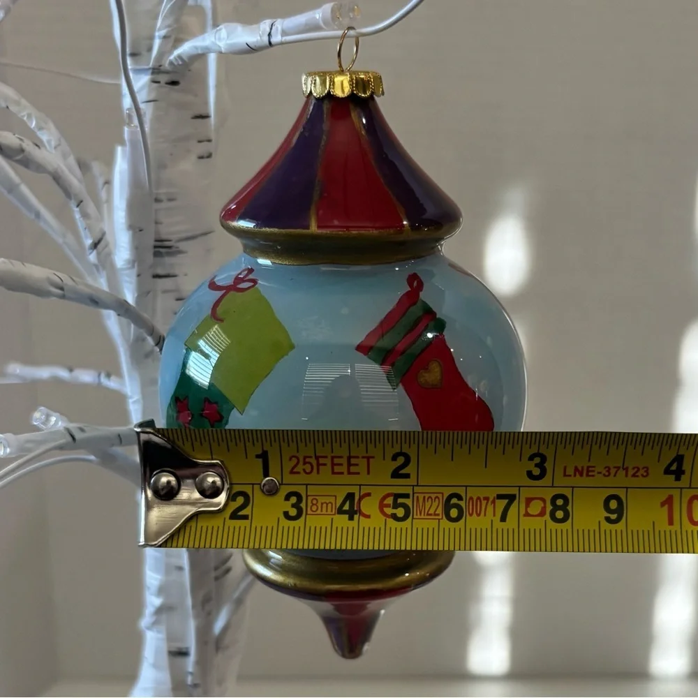 Pier One Li Bien Christmas Glass Ornament Stocking Hanging  Hand Painted 2007